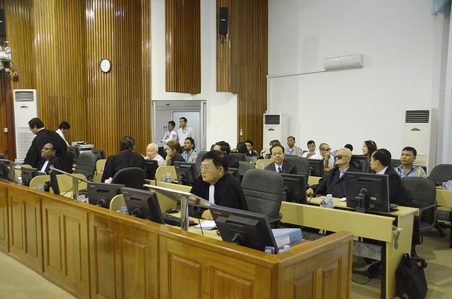 Nuon Chea and Khieu Samphan during the the first day of closing statements in Case 002/01 on 16 October 2013 Credit: ECCC