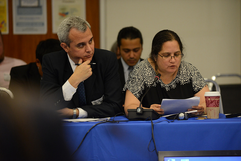 Juan Francisco Soto and Claudia Samayoa appear before the IACHR on the topic of judicial independence in Guatemala.Credit: IACHR