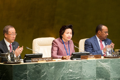 Opening of Fifty-ninth Session of Commission on Status of Women Kanda Vajrabhaya, Chair of the fifty-ninth session of the Commission on the Status of Women (CSW), chairs the opening of the session. She is flanked by Secretary-General Ban Ki-moon (left) and Tegegnework Gettu, Under-Secretary-General for General Assembly and Conference Management. Credit: UN Photo/Loey Felipe