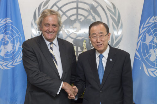 Secretary-General Ban Ki-moon (right) meets with Mr. Nicholas Haysom (Special Envoy for Sudan and South Sudan).